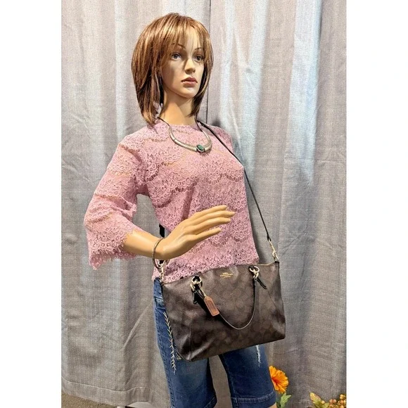 Coach Kelsey Signature Black Canvas Double Handles Zipper Satchel Bag - Picture 5 of 17